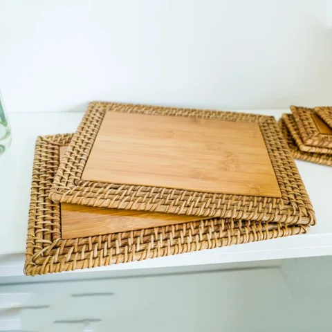 Rattan Placemat and Coaster Set