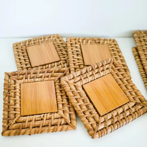 Rattan Placemat and Coaster Set