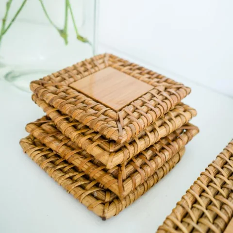 Rattan Placemat and Coaster Set