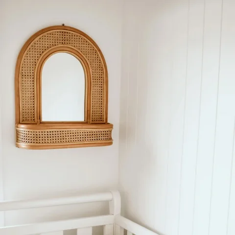 Rattan Mirror With Rack