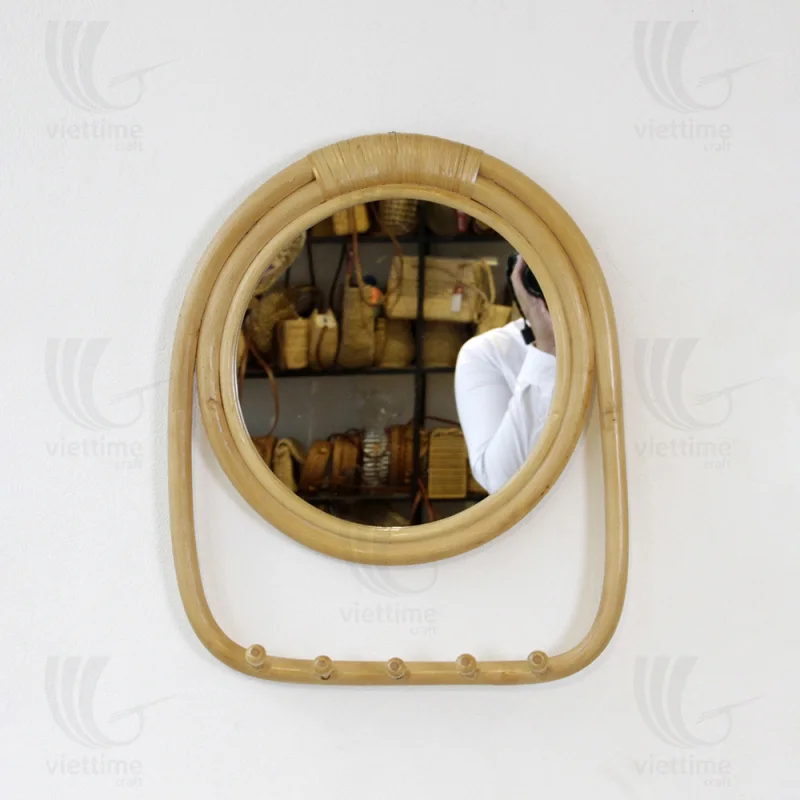 Rattan Mirror With Hooks