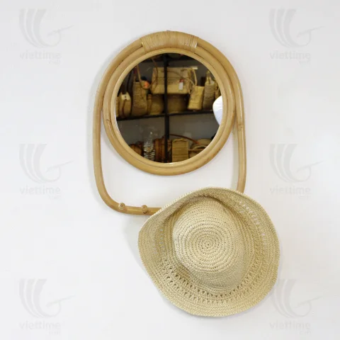 Rattan Mirror With Hooks