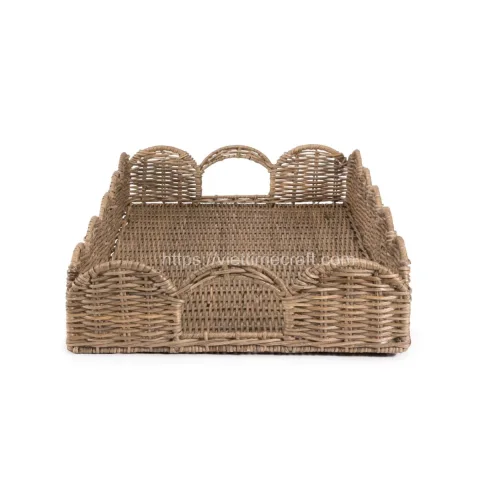 Wicker Scalloped Edge Rattan Tray Wholesale