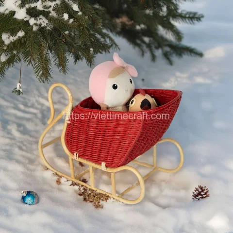Cheap Price Rattan Sleigh/Wicker Sleigh Basket For Christmas Decoration