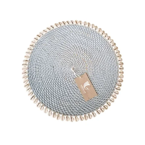Rattan Export Round Rattan Table Mats with Shell Border for Coastal Dining and Home Decor - REX-M0776