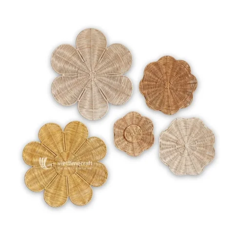 Rattan Export Set de Decoración de Pared de Ratán con Forma de Flor para Interiores Naturales y Boho - REX-M0779
