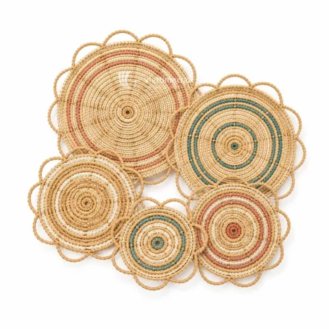 Rattan Export Floral Wicker Rattan Wall Art with Colorful Woven Rings for Boho Wall Decor - REX-M0781