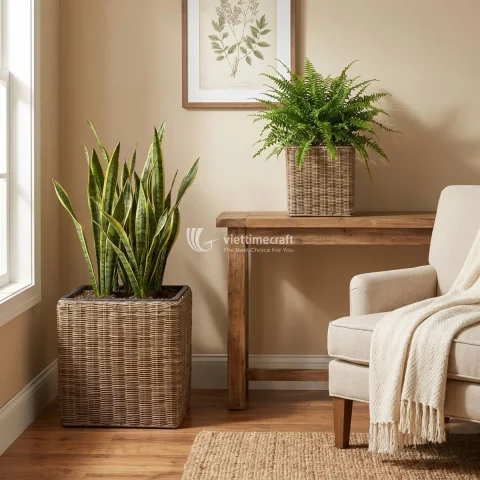 Faux Rattan Outdoor Planter, Durable Decorative Faux Planter Manufacturer