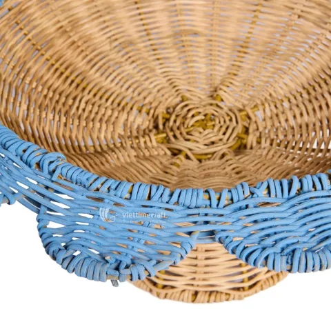 Eco-friendly Scalloped Pedestal Woven Basket and Decorative Rattan Fruit Bowl