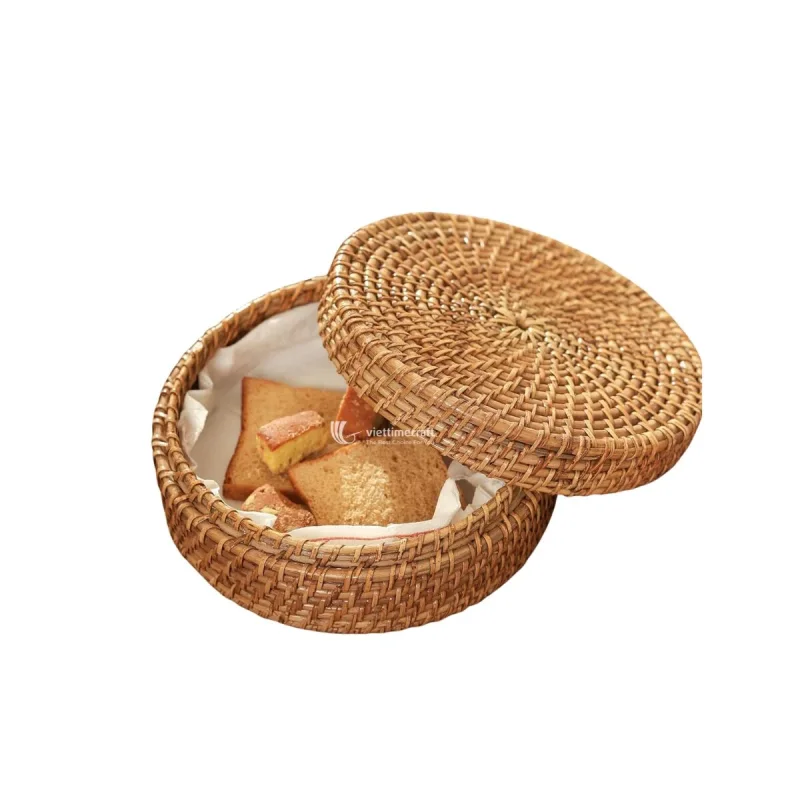 Eco-friendly Woven Basket, Round Handmade Rattan Storage Basket with Matching Lid