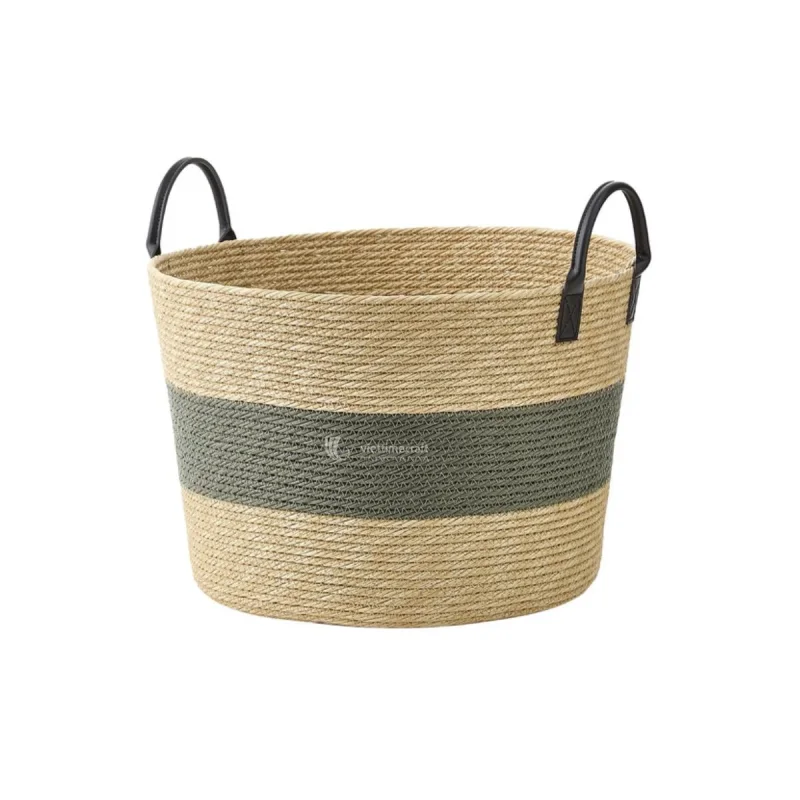 Handwoven Faux Wicker Handbag with Premium Leather Handles