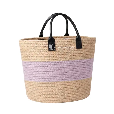 Handwoven Faux Wicker Handbag with Premium Leather Handles