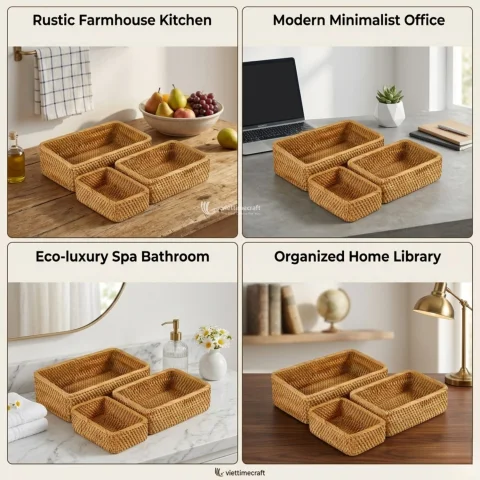 Premium Multi-functional Rattan Storage Basket and Wicker Organizer Set
