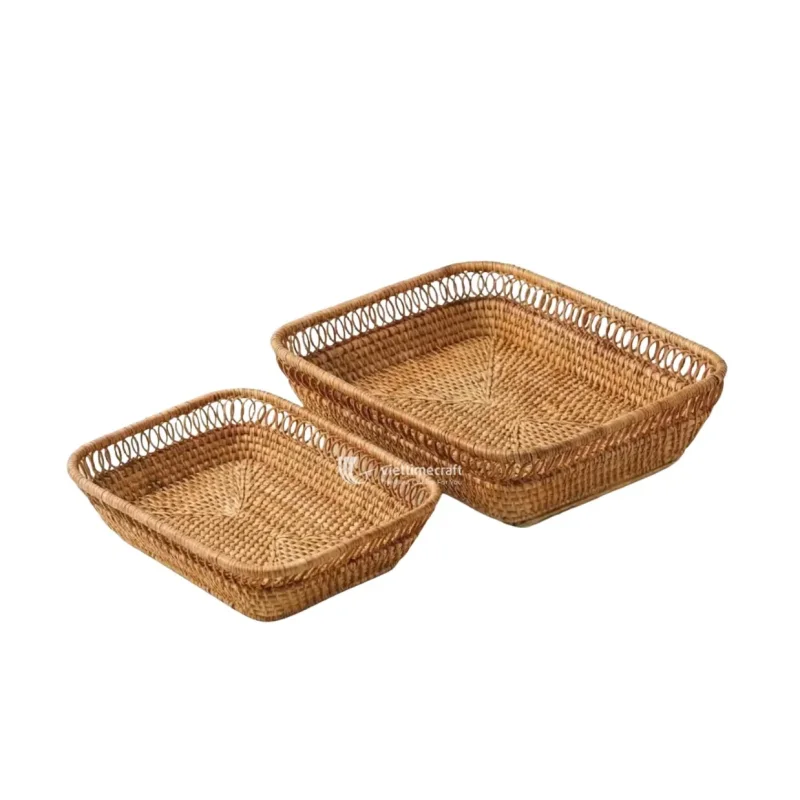 Rectangular Rattan Storage Basket with Open-Loop Edging