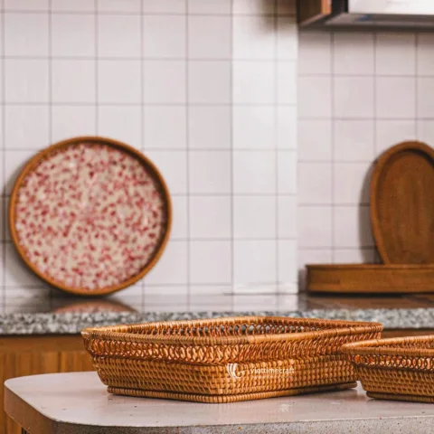 Rectangular Rattan Storage Basket with Open-Loop Edging