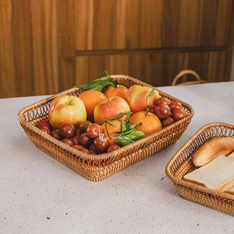 Rectangular Rattan Storage Basket with Open-Loop Edging