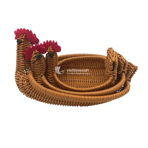 Whimsical Handwoven Chicken Shaped Rattan Fruit Basket