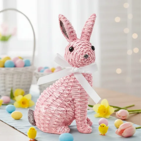 Easter Bunny Rattan Decor Figure, Handmade Wicker Easter Decor from Vietnam Factory