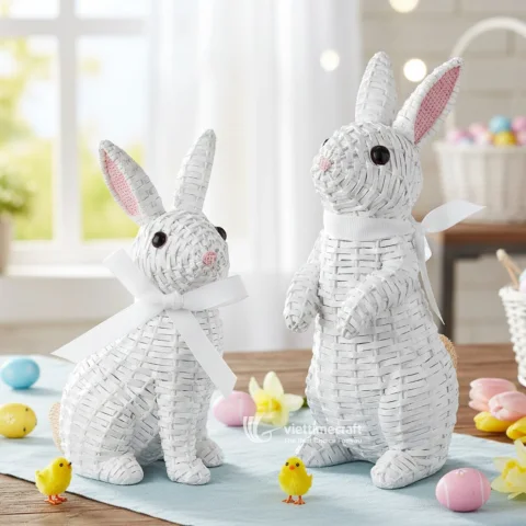 Easter Bunny Rattan Decor Figure, Handmade Wicker Easter Decor from Vietnam Factory