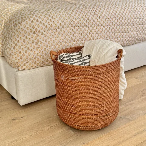 Round Wicker Laundry Basket Hamper, Storage Containers For Home Decoration