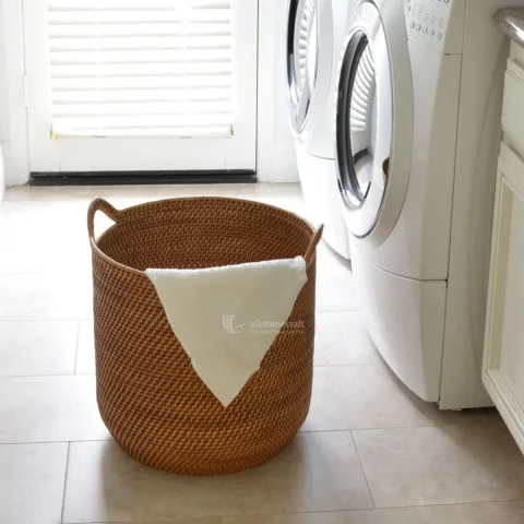 Round Wicker Laundry Basket Hamper, Storage Containers For Home Decoration