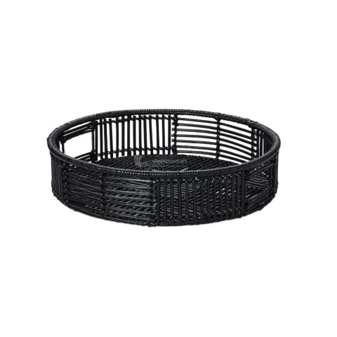 Wicker Rattan Tray Set of 2, Round Open Weave Design Vietnam Handmade