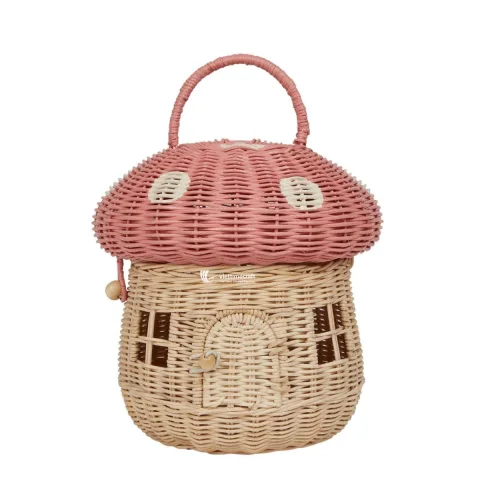 Mushroom House Rattan Basket with Lid, Handmade Wicker Storage Baskets Wholesale Manufacturer
