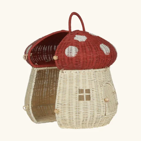 Mushroom House Rattan Basket with Lid, Handmade Wicker Storage Baskets Wholesale Manufacturer