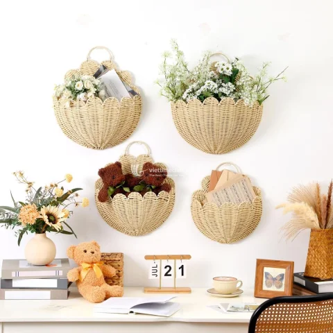 Scalloped Rattan Basket Hanging, Handmade Basket Wholesale Manufacturer from Vietnam