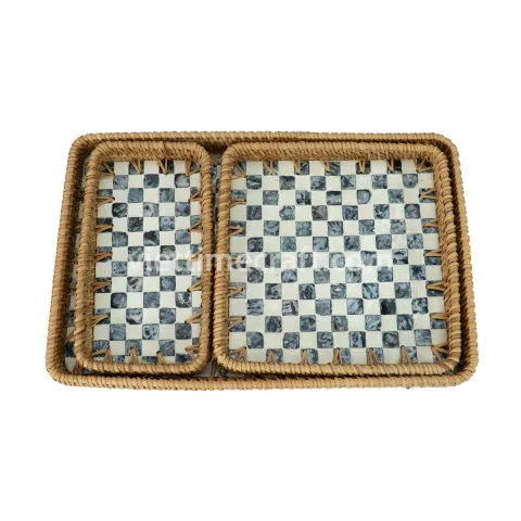 Mother of Pearl Tray with Checkerboard Pattern, Modern Handcrafted Serving and Decor