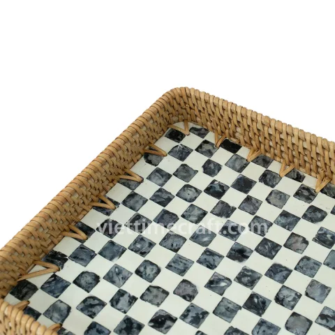 Mother of Pearl Tray with Checkerboard Pattern, Modern Handcrafted Serving and Decor
