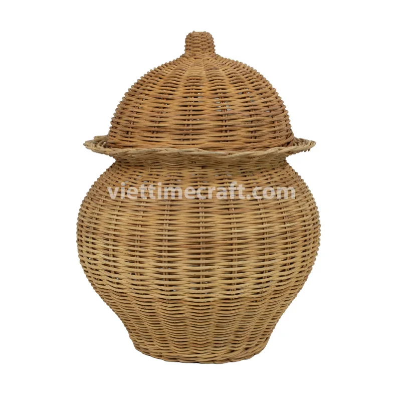 Wicker Rattan Ginger Jar, Woven Jar Urns Vietnam Handicraft