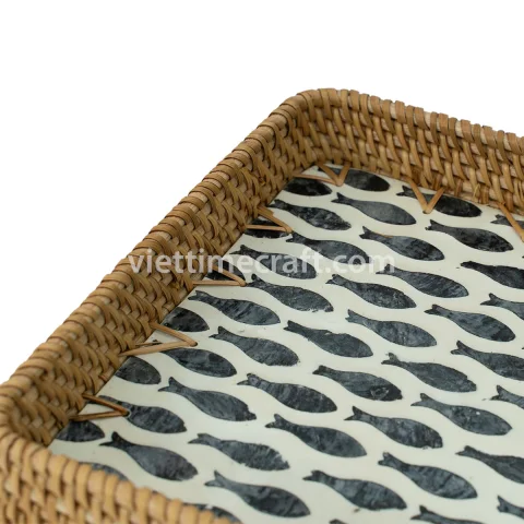 Rectangle Mother of Pearl and Rattan Tray, Wholesale for Retailers and Hotels – M0820