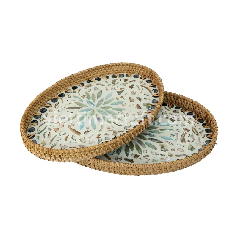 Luxury Handcrafted Serving Tray, Mother of Pearl with Rattan Inlay – M0821