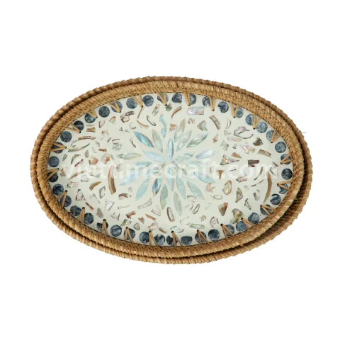 Luxury Handcrafted Serving Tray, Mother of Pearl with Rattan Inlay – M0821