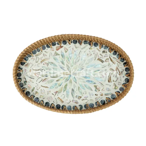 Luxury Handcrafted Serving Tray, Mother of Pearl with Rattan Inlay – M0821