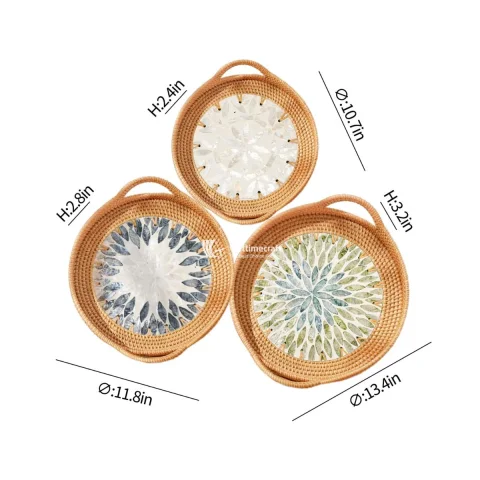 Rattan & Mother of Pearl Inlay Tray, A Statement Piece for Modern Natural Homes
