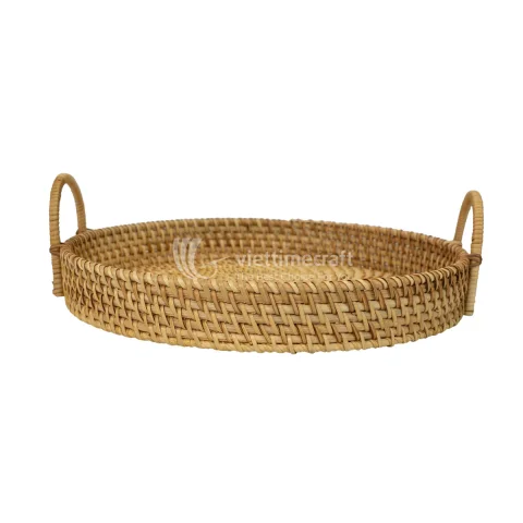 Rustic Wicker Rattan Basket Tray for Kitchen and Dining, Artisan Handmade in Vietnam