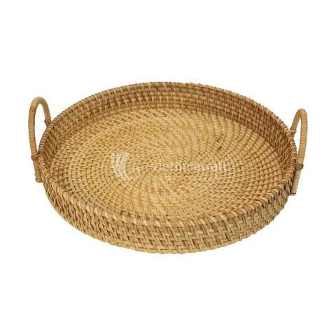Rustic Wicker Rattan Basket Tray for Kitchen and Dining, Artisan Handmade in Vietnam