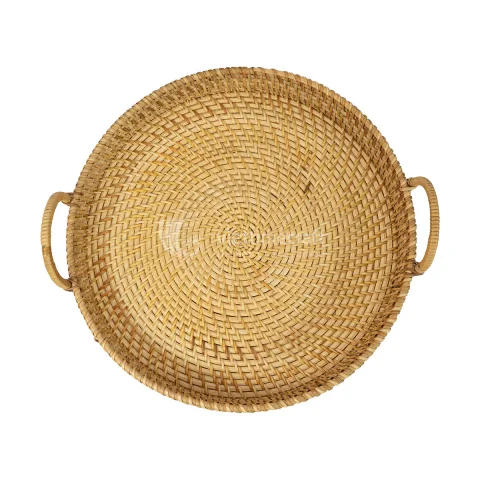 Rustic Wicker Rattan Basket Tray for Kitchen and Dining, Artisan Handmade in Vietnam