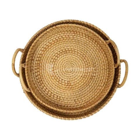 Rustic Wicker Rattan Basket Tray for Kitchen and Dining, Artisan Handmade in Vietnam