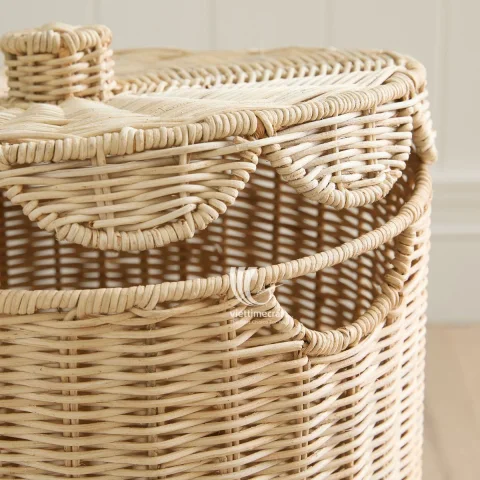 Set Of 3 Wicker Laundry Basket Hamper, Storage Containers with Lid Home Decoration