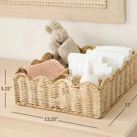 Set Of 3 Wicker Laundry Basket Hamper, Storage Containers with Lid Home Decoration