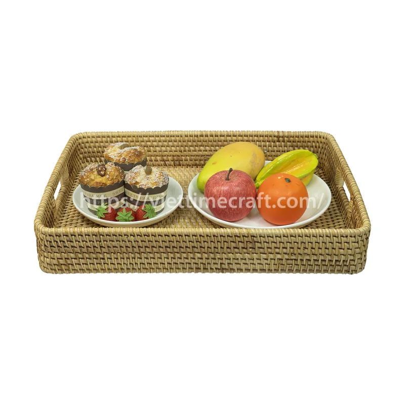 Sustainable Handmade Wicker Rattan Trays, Natural Woven Serving Baskets Wholesale