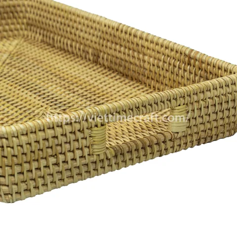 Sustainable Handmade Wicker Rattan Trays, Natural Woven Serving Baskets Wholesale