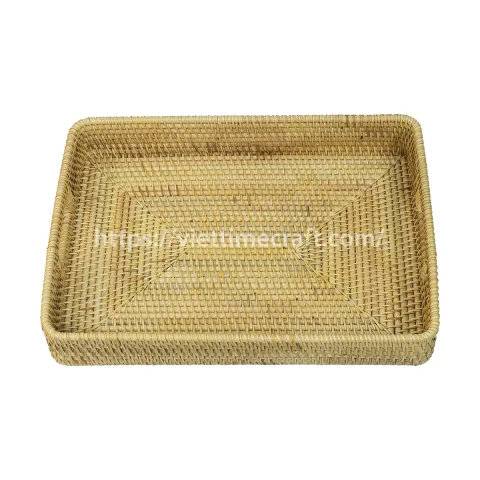 Sustainable Handmade Wicker Rattan Trays, Natural Woven Serving Baskets Wholesale
