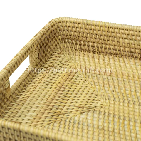 Sustainable Handmade Wicker Rattan Trays, Natural Woven Serving Baskets Wholesale