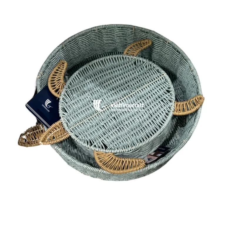 Set Of 2 Wicker Turtle Basket, PP Rattan Decorative Storage Viettimecraft Wholesale