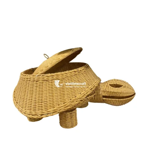 Set Of 2 Wicker Turtle Basket, PP Rattan Decorative Storage Viettimecraft Wholesale