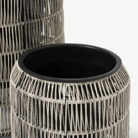 Black Outdoor Poly Rattan Planter, Flower Pot